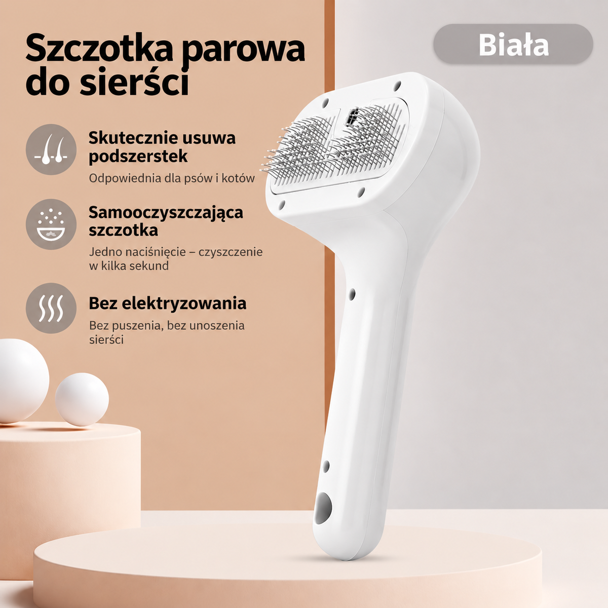Parowa szczotka do sierści dla zwierząt