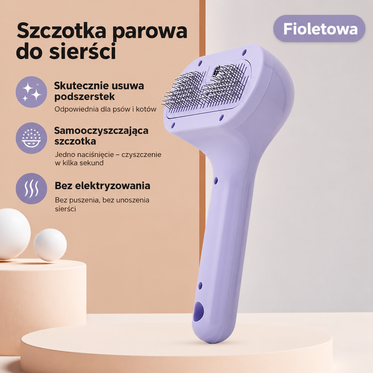 Parowa szczotka do sierści dla zwierząt